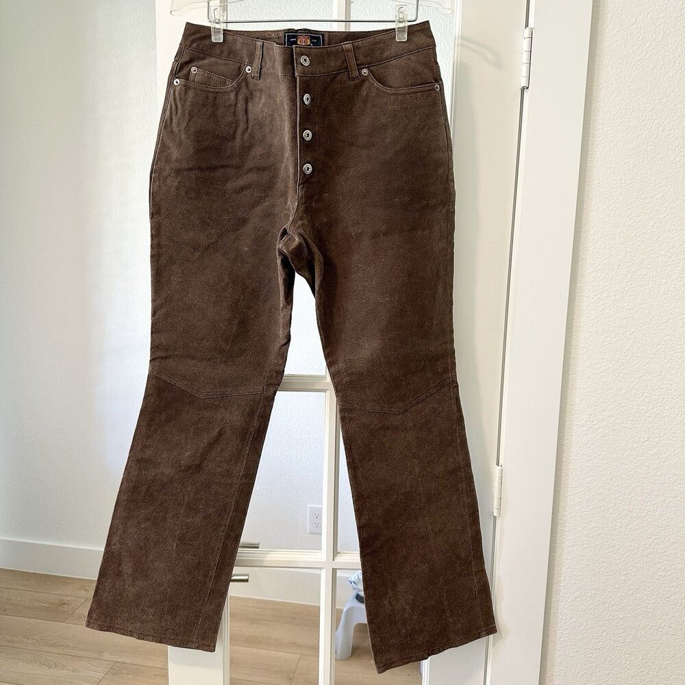 Route 66 Brown Leather Button Fly Western Rodeo Bootcut Pants Sz 12 *READ Desc*